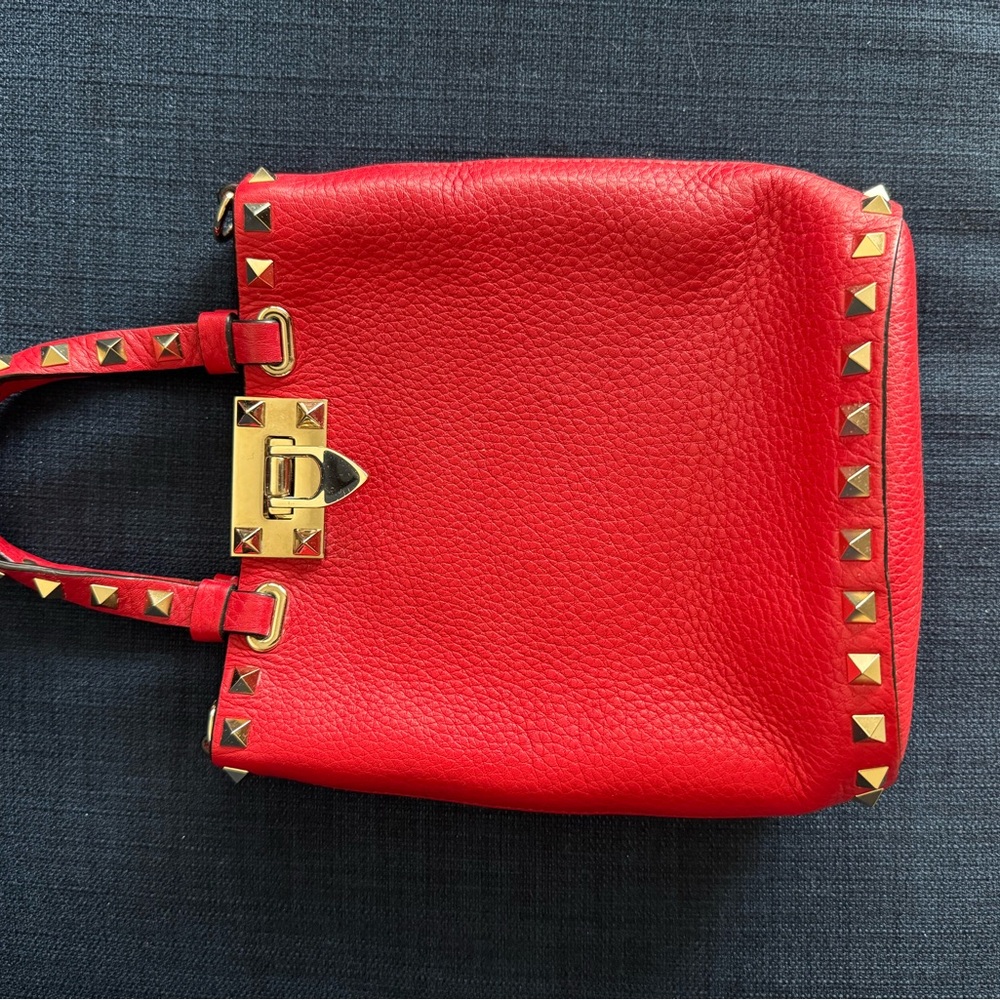 Valentino Red Studded Leather Tote Bag